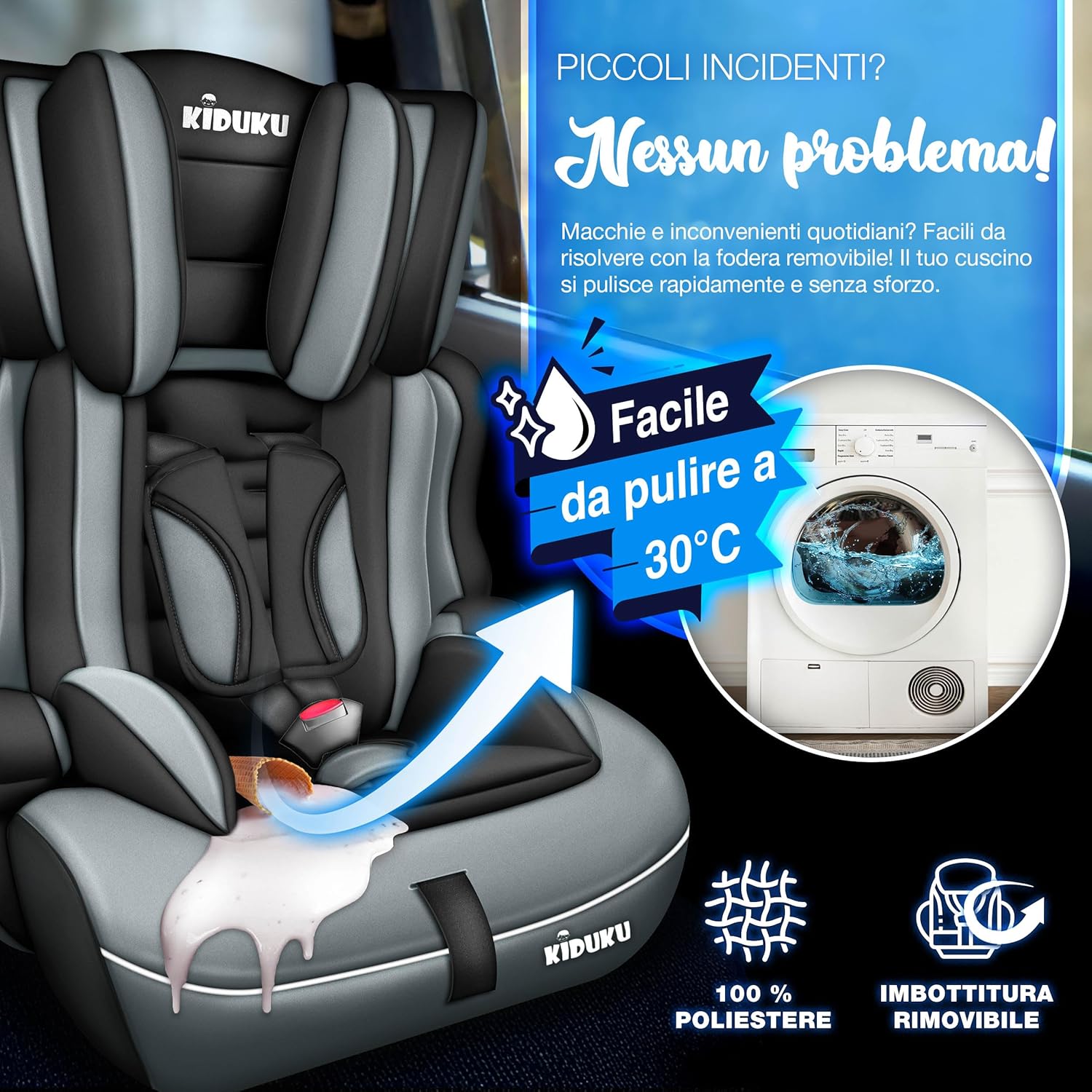 KIDUKU® Autostoeltje - Kinderzitje - Veiligheidsgordel - Grijs