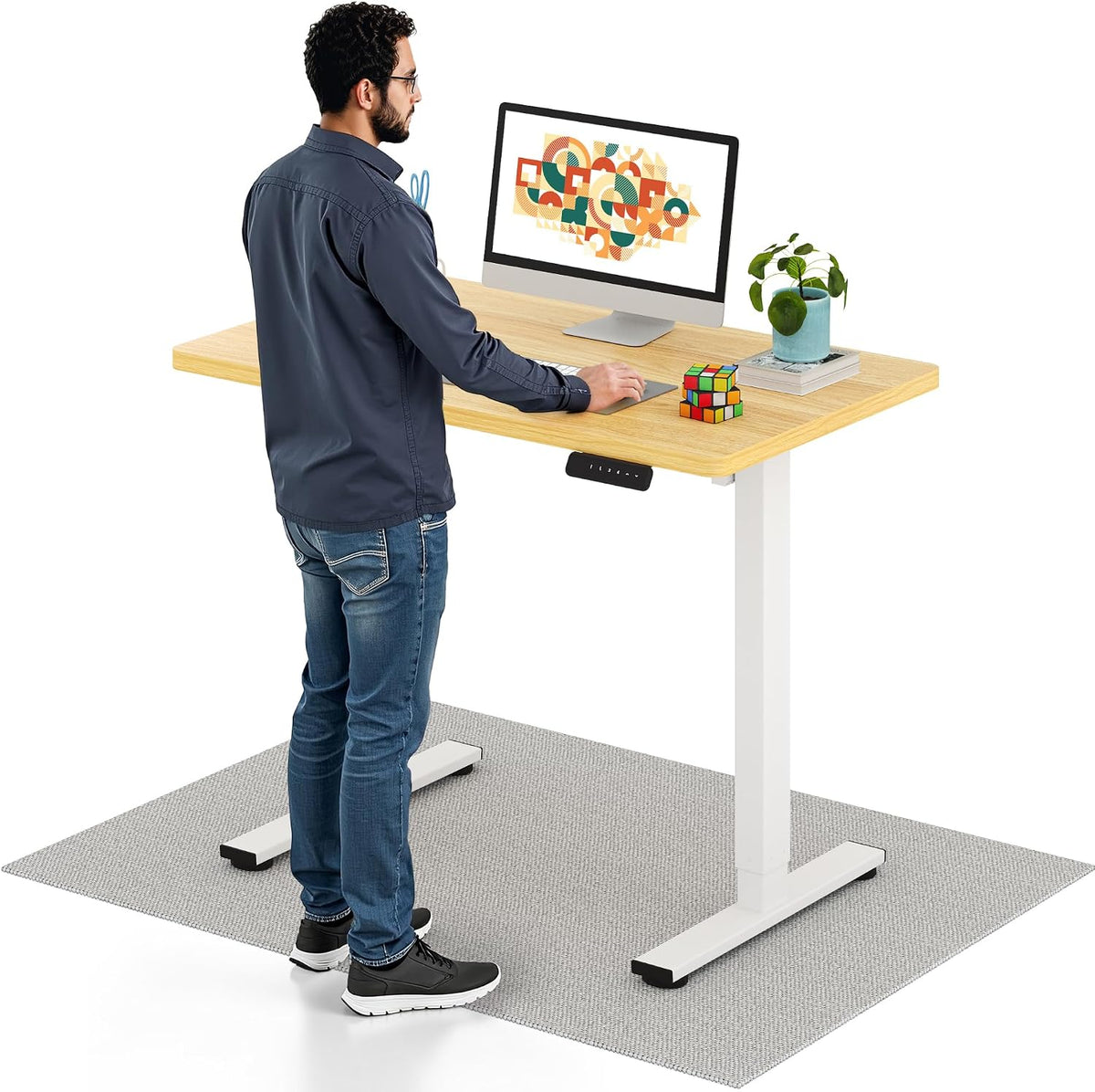 SANODESK In hoogte verstelbaar bureau met eendelig tafelblad, statafel voor thuiskantoor, stabiel en ruimtebesparend, 100 x 60 cm (esdoorn)