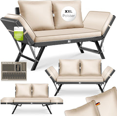 KESSER® Luna Tuinbank, polyrotan, met ligfunctie, 4-in-1 verstelfunctie, weerbestendig, balkonbank, verstelbare armleuningen, extra dikke en zachte bekleding, voor tuin/balkon/terras