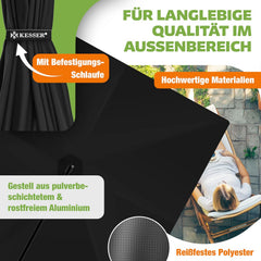 KESSER® Holly Parasol zonnescherm Rechthoekige + hoes + windvang met zwengel Zwengelparaplu met standaard UV-bescherming Waterafstotend aluminium 250cm x 250cm