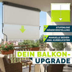tillvex® Verticale zonwering, 200 x 250 cm, voor buiten en binnen, buitenrolgordijn, waterdicht, met handslinger, voor balkon, terras en tuin, balkonrolgordijn, zonwering van aluminium, rolgordijn met, beige
