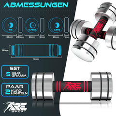 Dumbells set - Gewichten set - Halterset - Gietijzer - 2x5 kg - Zilver - RE:SPORT