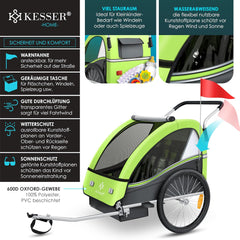 KESSER® Fietsaanhanger - Kinderaanhanger - Max. 40kg - Groen