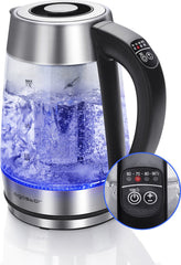 Aigostar Cris 30OSU - Glazen waterkoker met LED en theefilter - RVS - zwart