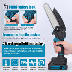 Mini kettingzaag - Elektrische snoeischaar - Met accu - Blauw - LIXADA