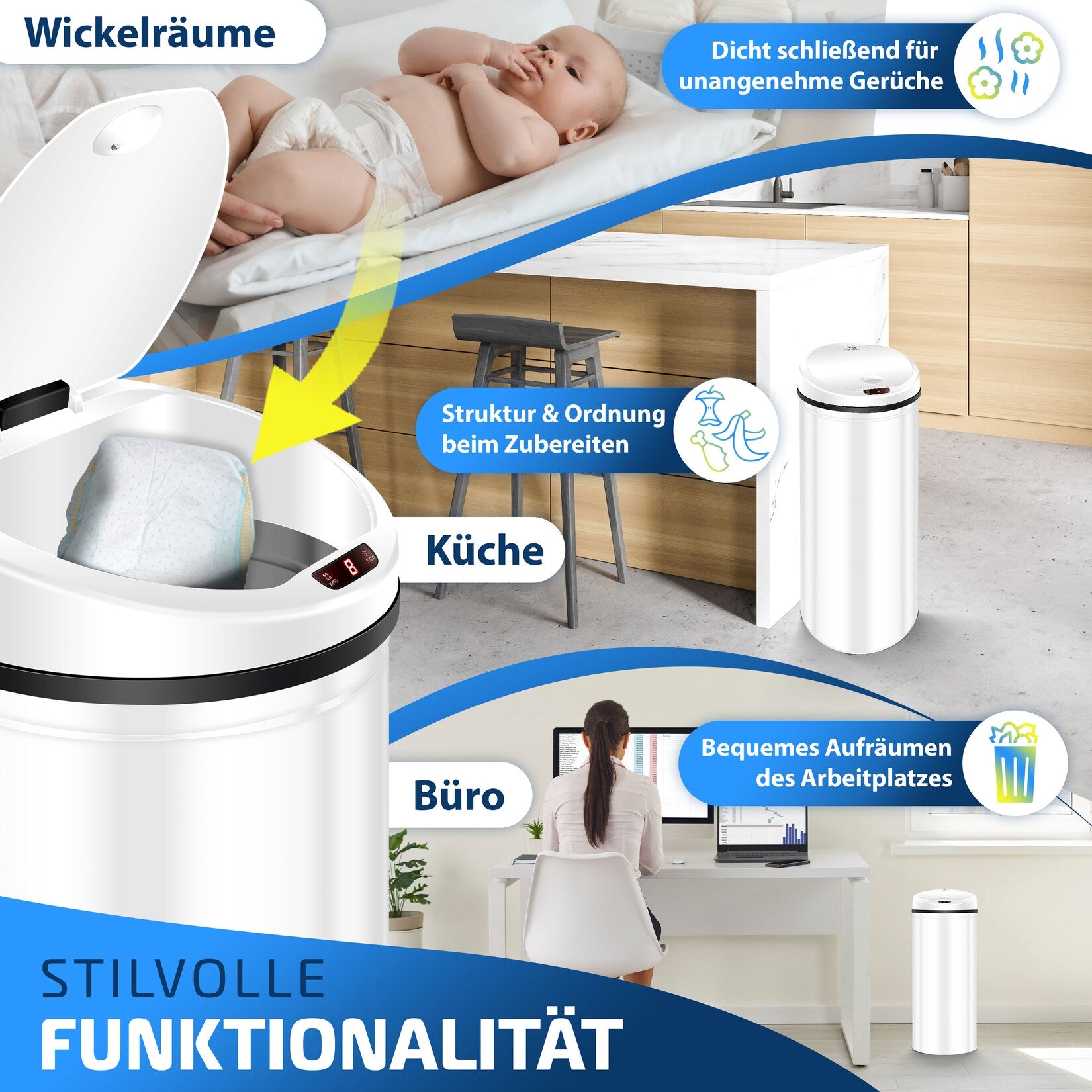 KESSER® Automatische sensor-prullenbak Afvalbak RVS Prullenbak 30L