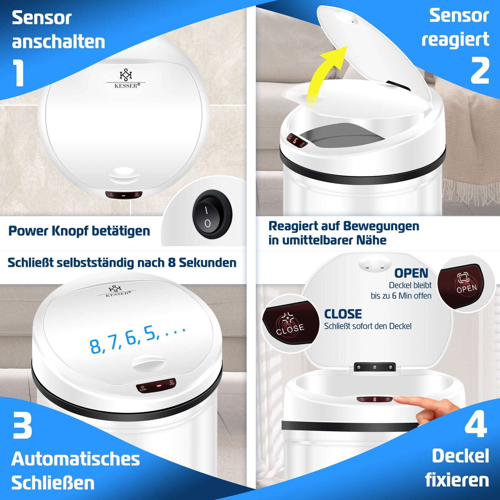 KESSER® Automatische sensor-prullenbak Afvalbak RVS Prullenbak 30L