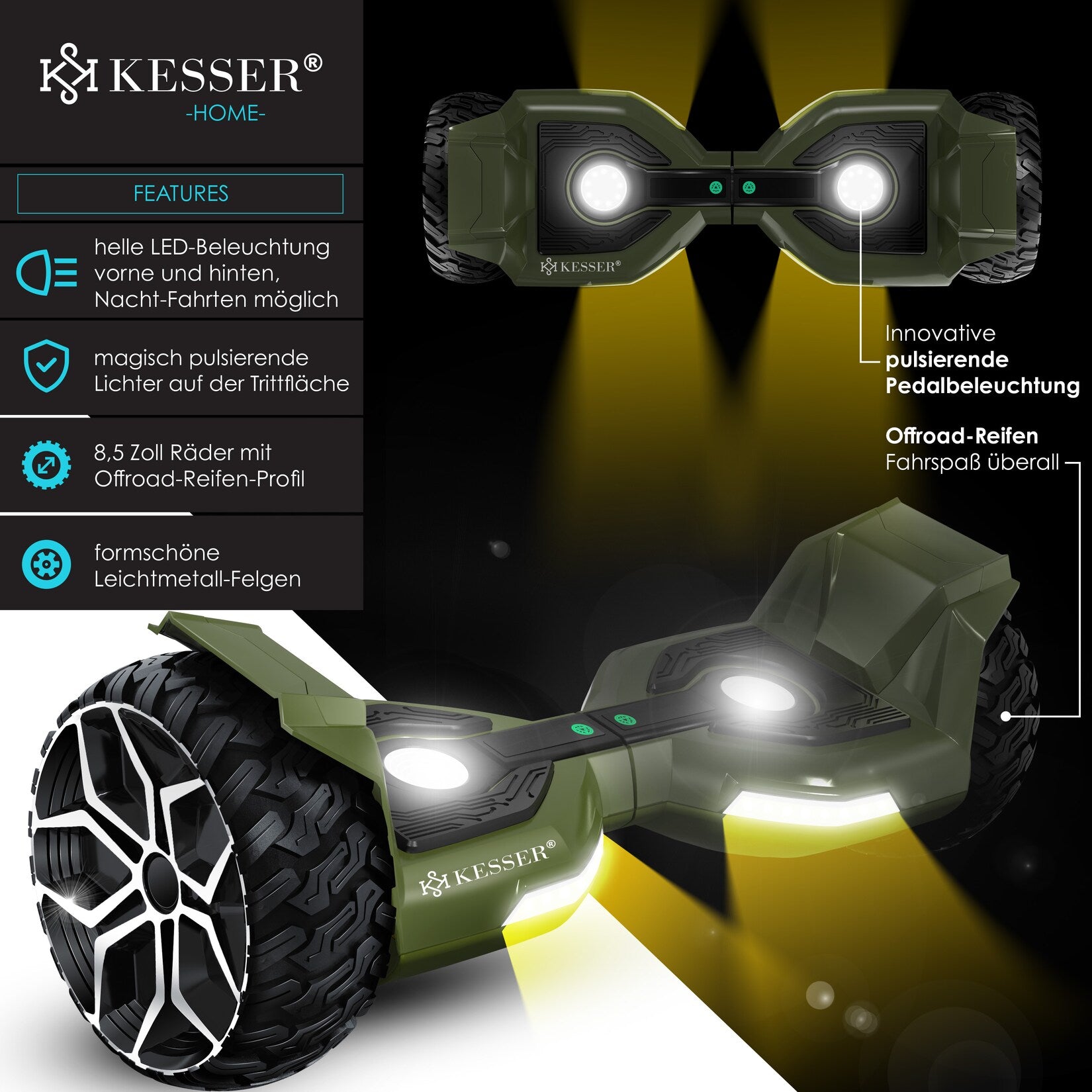 KESSER® Hoverboard - 800 Watt - Bluetooth-luidspreker - LED