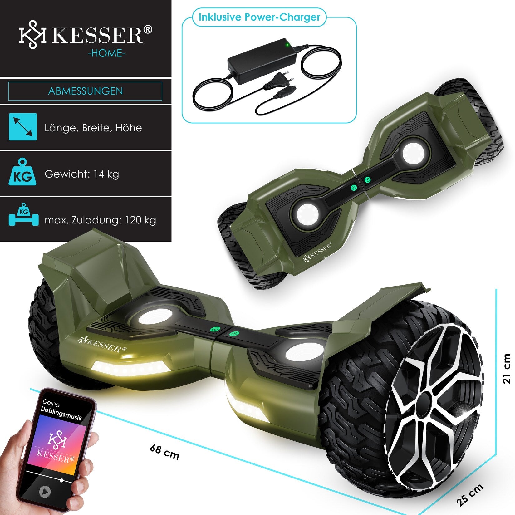 KESSER® Hoverboard - 800 Watt - Bluetooth-luidspreker - LED