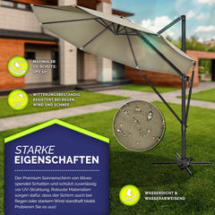 tillvex® Premium Aluminium Parasol Ø300 cm Bruin + Hoes & Windbescherming | Zweefparasol, 6-voudig verstelbaar met slinger | Tuinparasol, 360° draaibaar, kantelbaar | Parasol met slinger, UV50+, Groot, Waterdicht