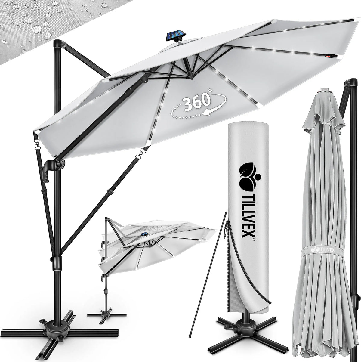 Zweefparasol - Tuinparasol - Parasol 300 cm - Met voet - Met Parasolhoes - Grijs - Tillvex
