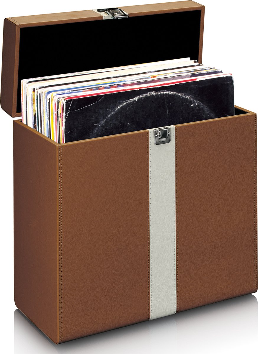 Lenco Platenkoffer - LP Opbergsysteem - Vinyl Houder - ca. 30 platen - Bruin