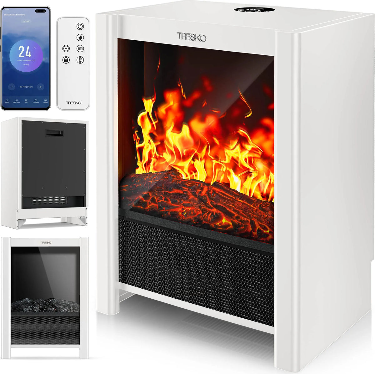 Sfeerhaard elektrisch - Elektrische haard - Met verwarming - 2000W - Wit - TRESKO