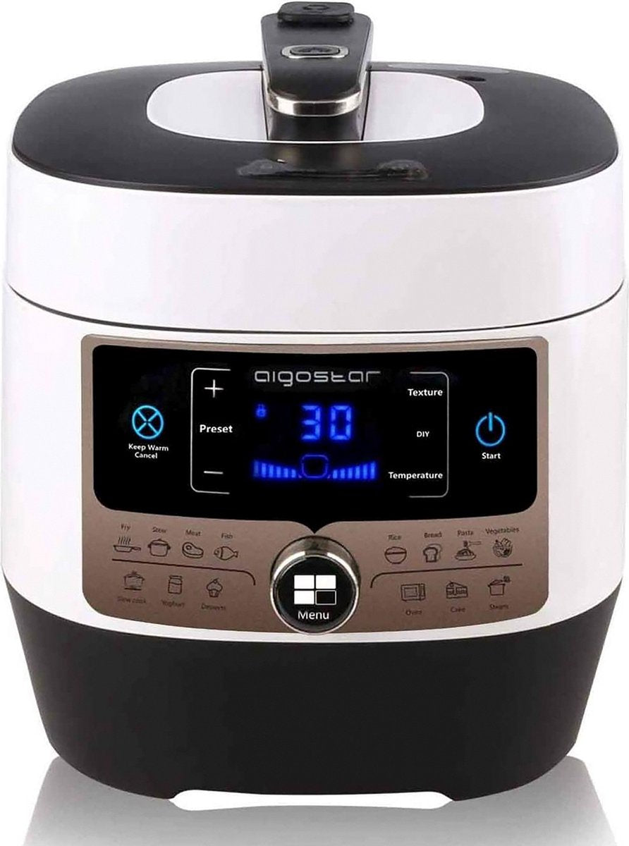 Aigostar Snelkookpan Multicooker - 5,5 Liter - Slow Cooker - Rijstkoker - Stomer
