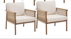 Wahson Set van 2 tuinstoelen met gevlochten touwrugleuning, buitenfauteuils met metalen frame, buitenstoel voor terras, binnenplaats, balkon, Beige