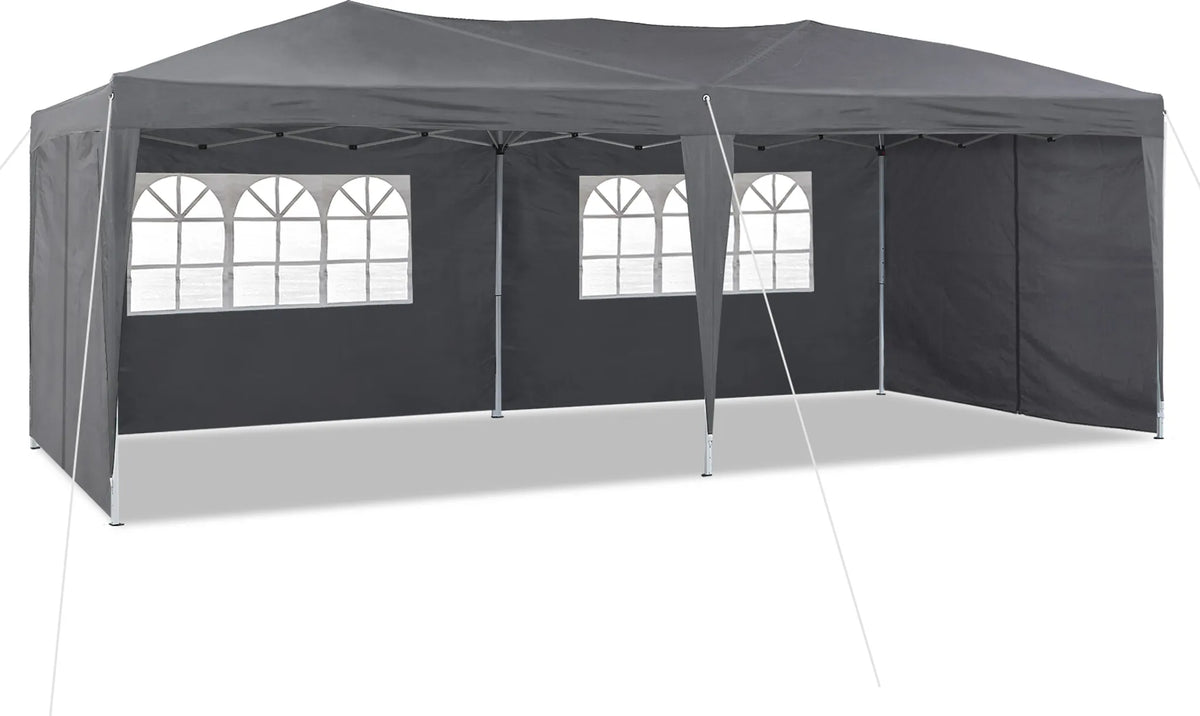 CLIPOP Opvouwbare paviljoen, 3x6 feesttent, UV-beschermende tuinpaviljoen met 4 zijpanelen, grijs