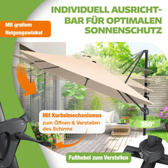Zweefparasol - Tuinparasol - Parasol 300 cm - Met voet - Met Parasolhoes - Beige - KESSER