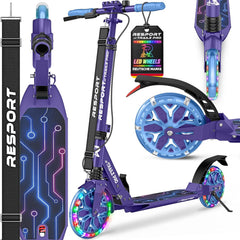 RE:SPORT® Citystep voor kinderen en volwassenen met led, bel en draagriem, Kickscooter step incl. handrem & dubbele vering, paars