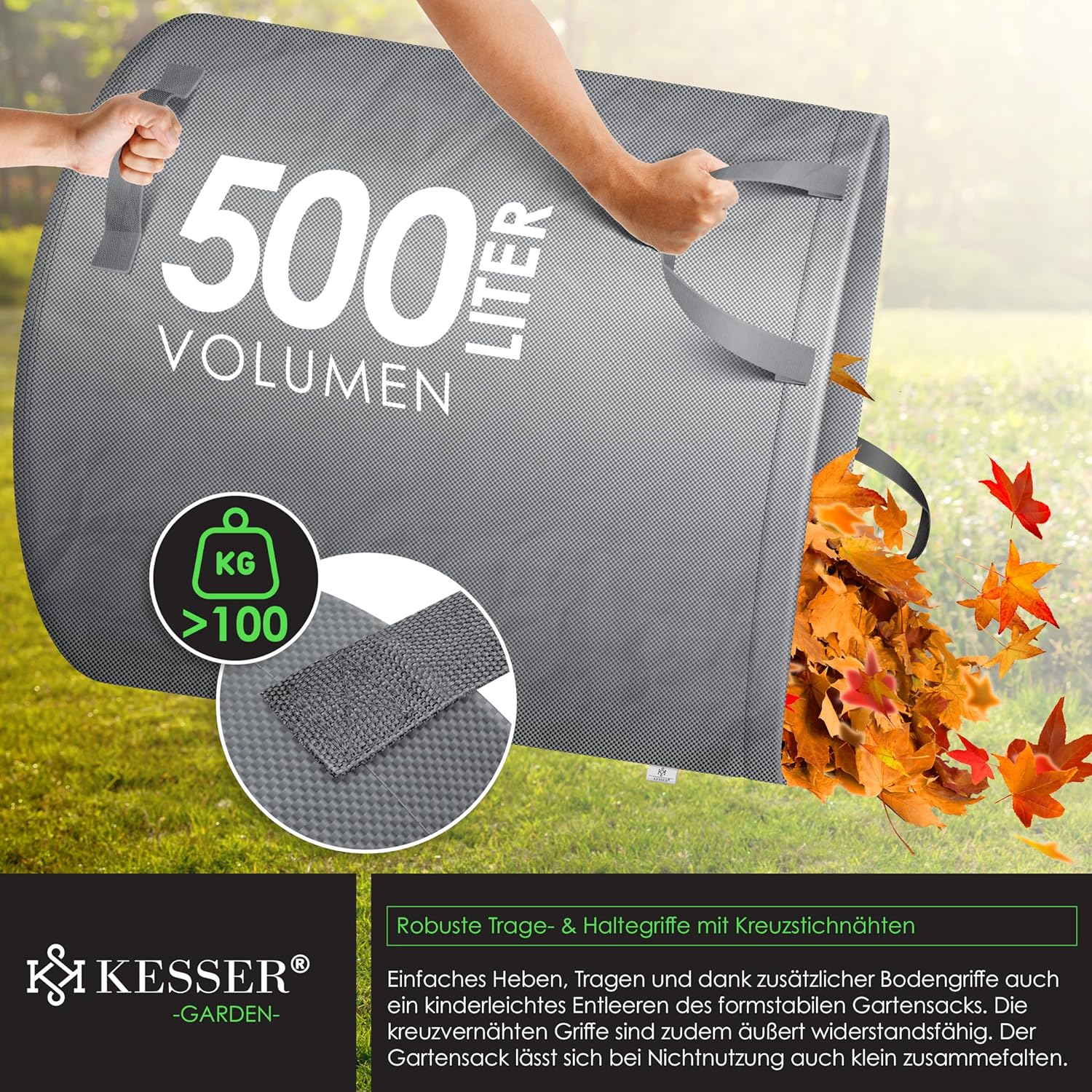 KESSER® Tuinafvalzak - Sterke Tuinzak - Bladzak - 2x500L - Grijs