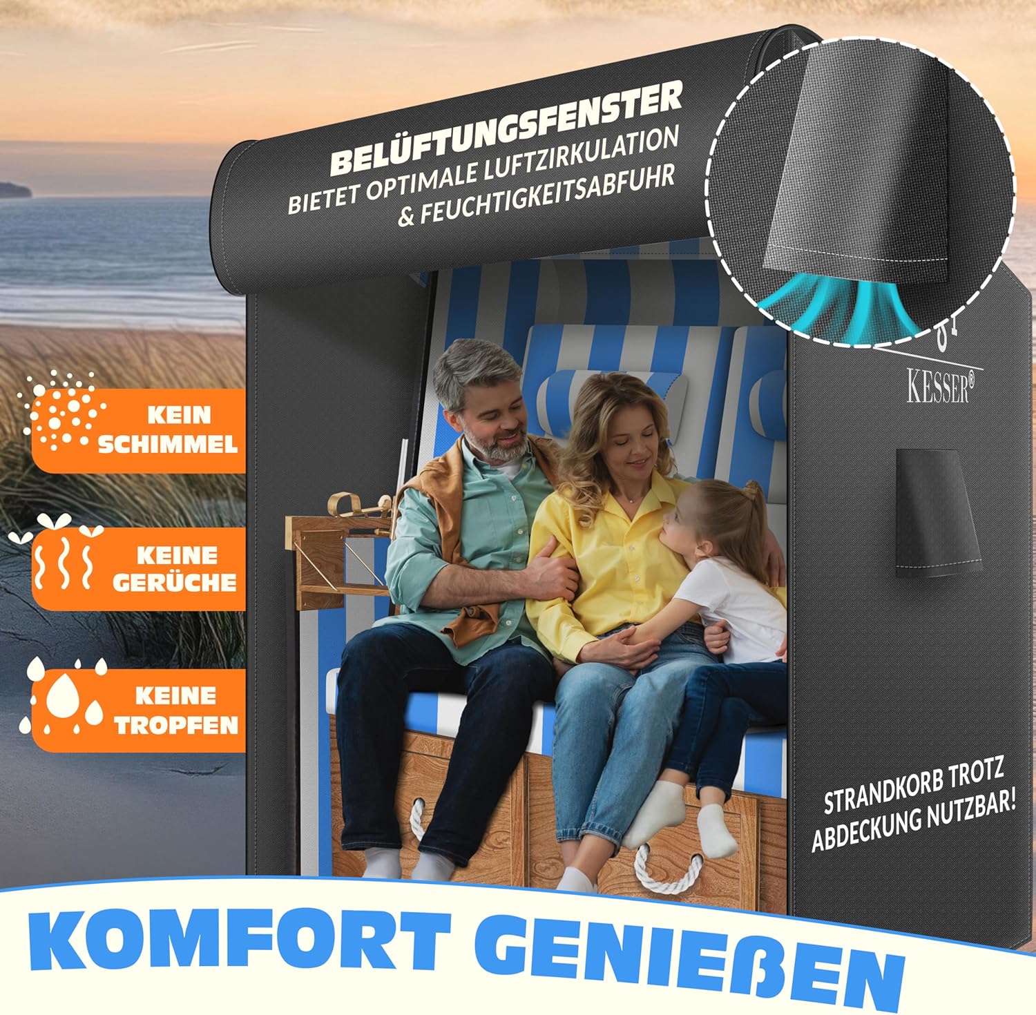 KESSER® Premium beschermhoes met ventilatieopeningen, waterdicht, winterbestendig, uv-bestendig, scheurvast, 600D Oxford-weefsel, 120 x 90 x 160 cm, antraciet