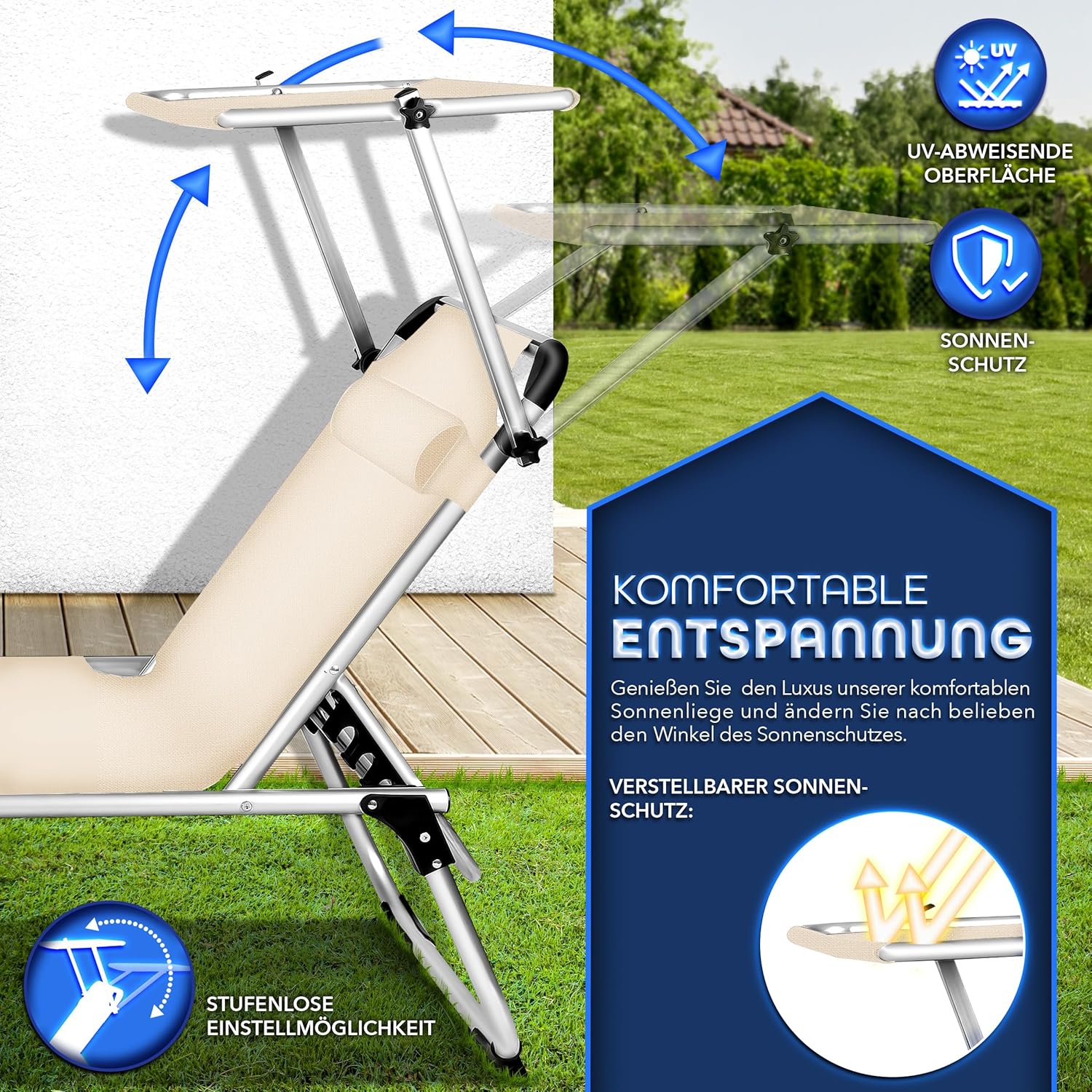 Ligbed - Ligstoel - Zonnebed - Opvouwbaar - Beige - Tillvex®