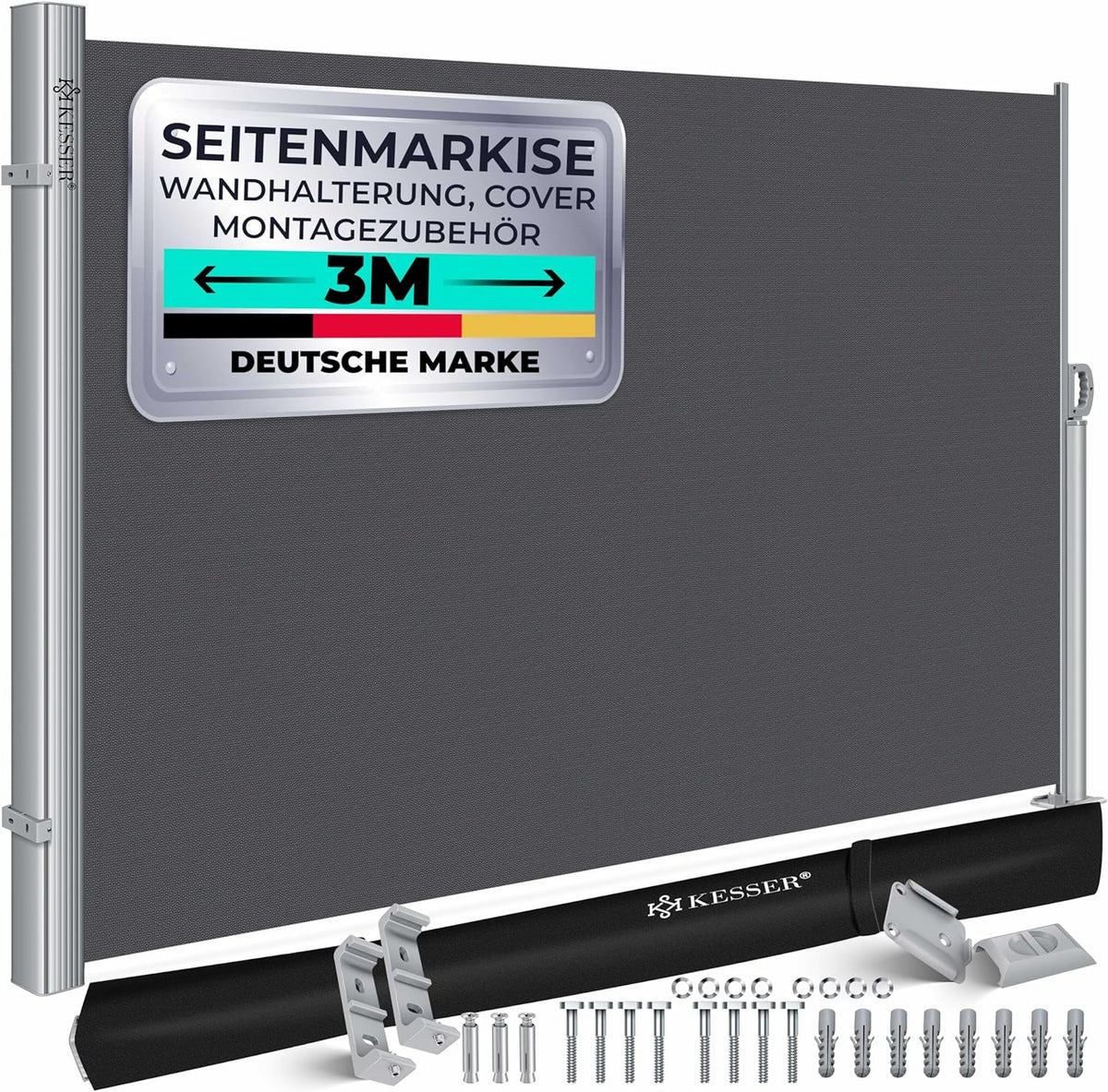 KESSER® Zijmarkies - Uittrekbaar - Luifel - 300x200cm - Donkergrijs