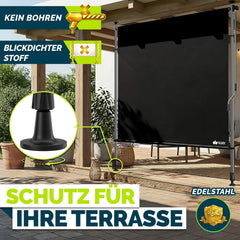 tillvex Klemluifel, verticale luifel met handslinger, zonder boren, inkijkbescherming, uittrekbaar en ondoorzichtig, verticale zonwering, terras, tuin, inkijkbescherming, weerbestendig, zwart, 200X310cm