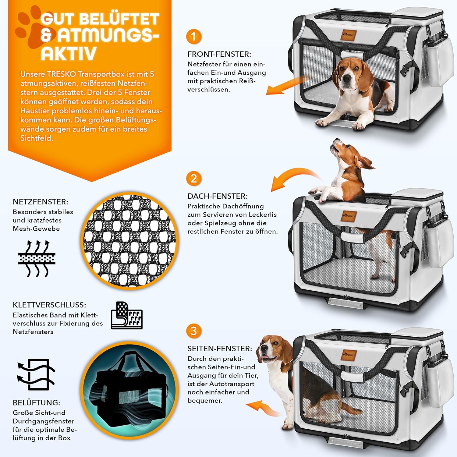 Reisbench hond - Draagtas hond - Transportbox - 50x34x34 cm- Grijs