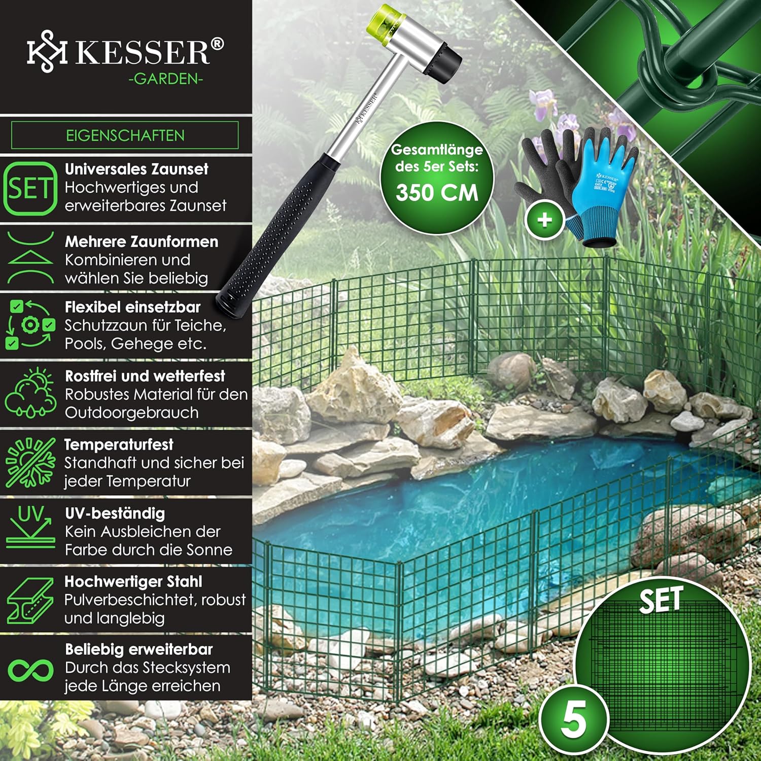 KESSER® 5x Vijverhek - Tuinhek - Steekhek - 71x66cm - Groen