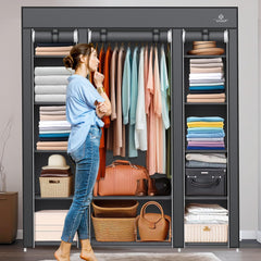 KESSER® Kledingkast stoffen kast stabiel met kledingstang en planken, incl. 5 x kleerhangers, stoffen vouwkast voor slaapkamer, kleedkamer garderobe met kledingrek 150x45x175cm antraciet