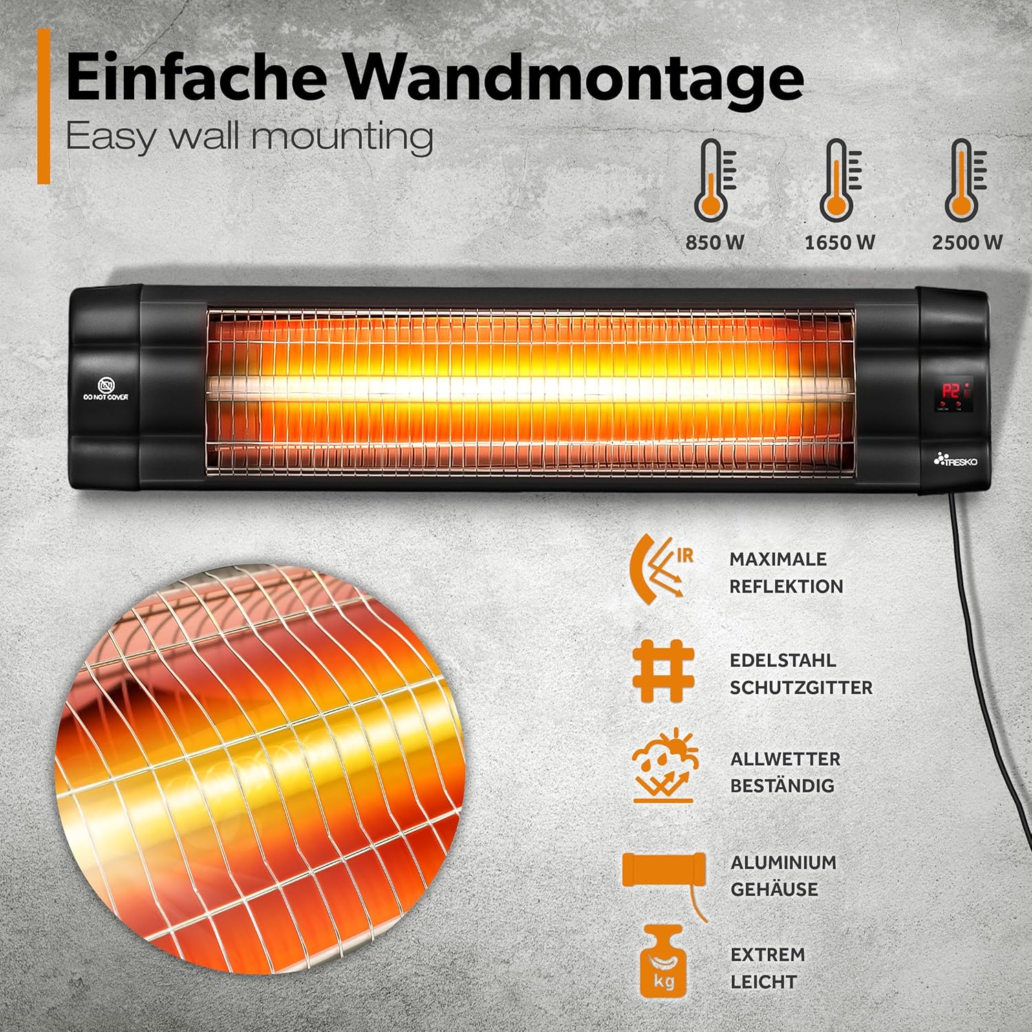 TRESKO® Terrasverwarmer - Draaibaar - Verstelbaar - 2500W - Zwart