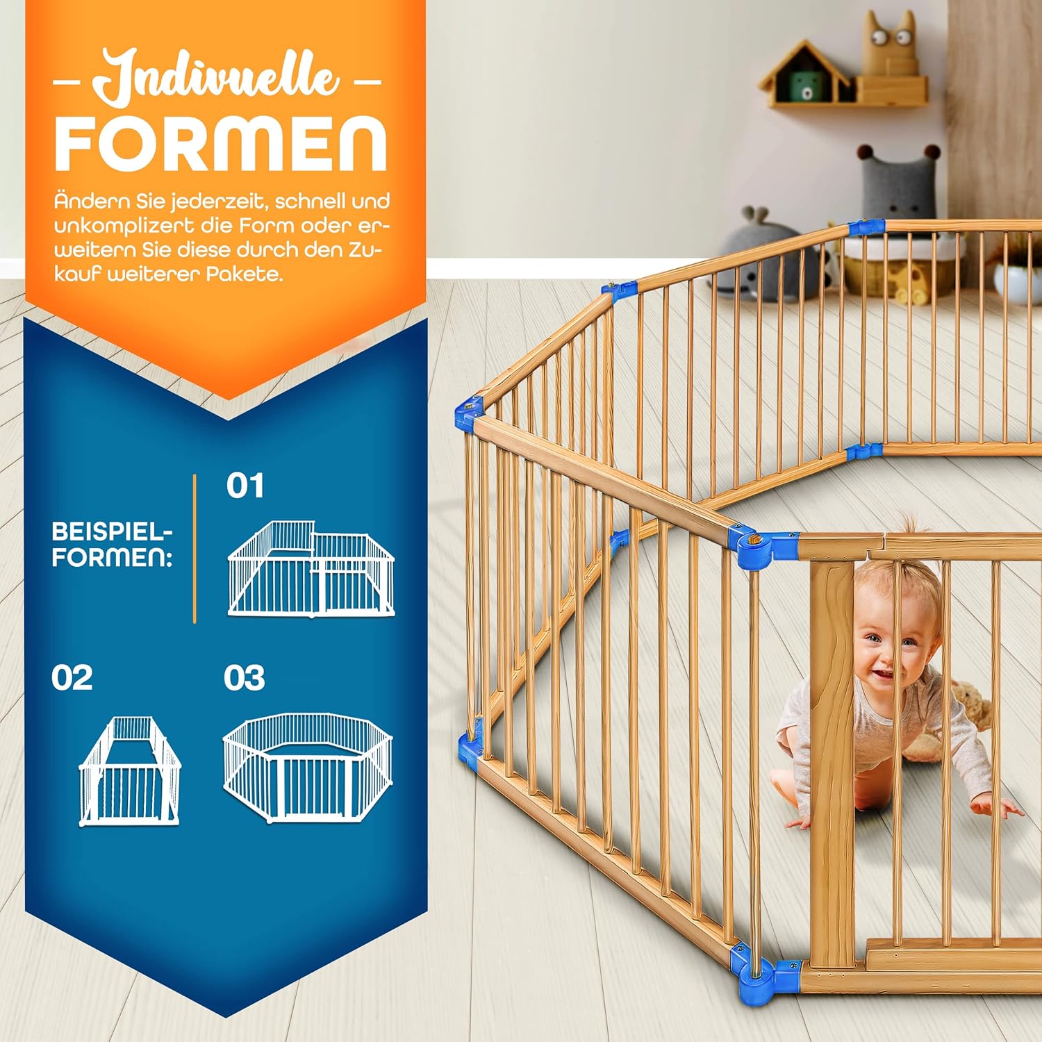 KIDUKU® XXL Babybox - Grondbox - Speelbox - Kinderbox - 7,2m - Bruin