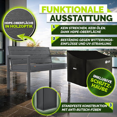 tillvex® Tuinbank, weerbestendig, 3-4-zits, met afdekking en kussens, Parkbank houtlook UV-bestendig | zitbank incl. kussen voor tuin terras balkon | balkonbank met wasbare bekleding