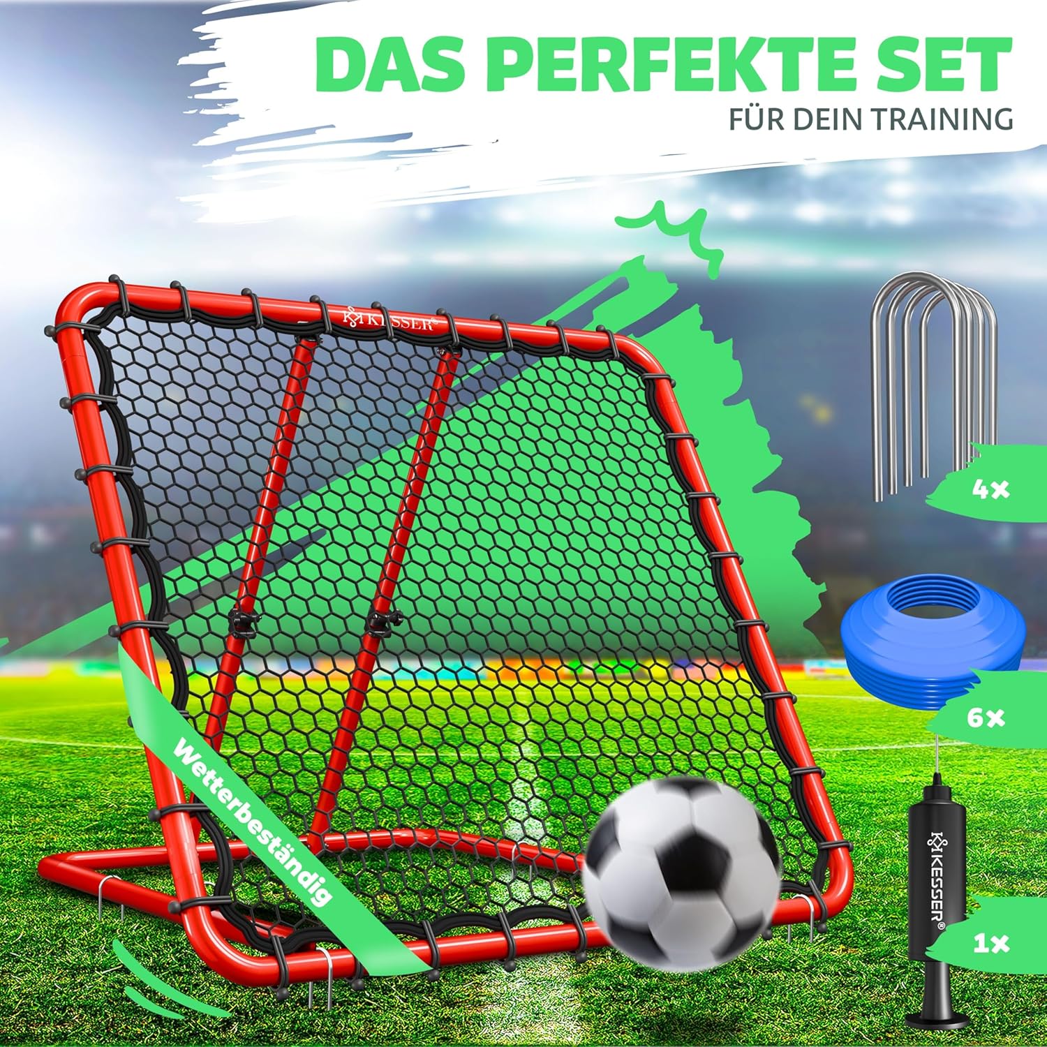KESSER® Voetbal Rebounder - Kickback - Tchouk - 128x128cm - Rood •