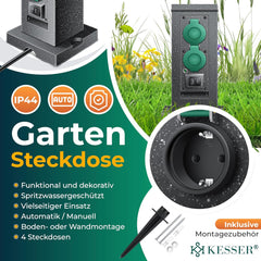 KESSER® Tuincontactdoos - 4 stopcontacten - IP44 - Antraciet