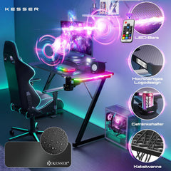 KESSER® Gamingtafel - Bureau - Computertafel- 100x60cm - Zwart