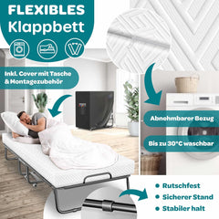 KESSER® Opklapbed - Logeerbed - Inc. Matras - tot 250 kg - Wit
