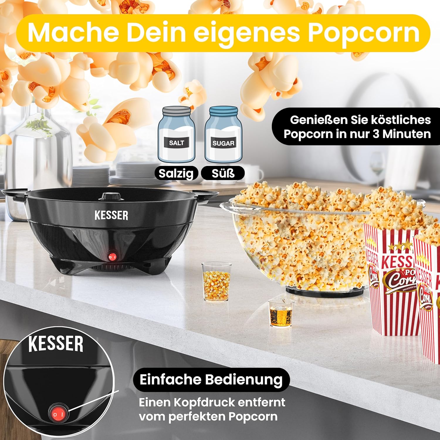 KESSER® Popcornmachine - Popcornmaker - 800W - 5,5L - Zwart