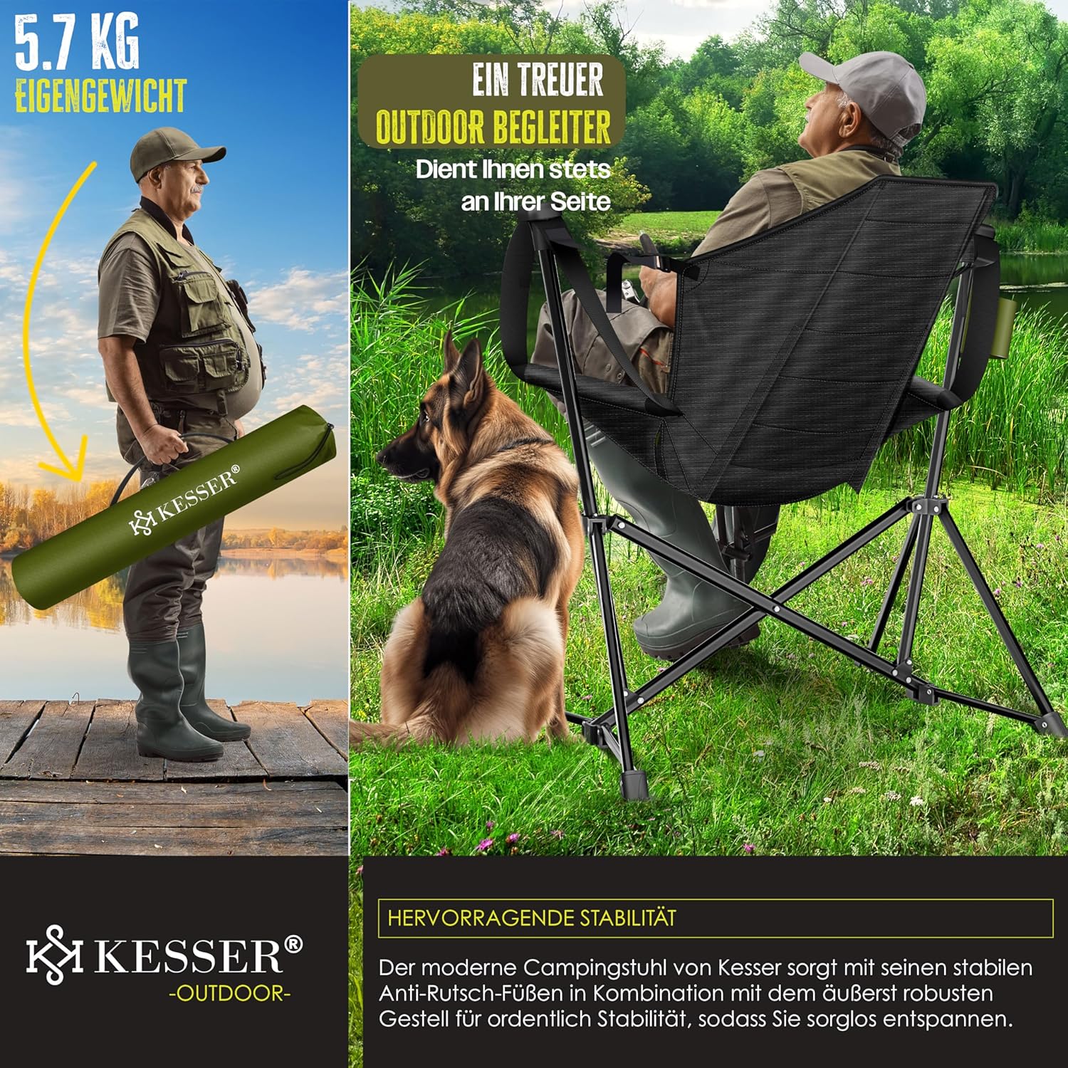 KESSER® Campingstoel - Visstoel - Vouwstoel - Khaki
