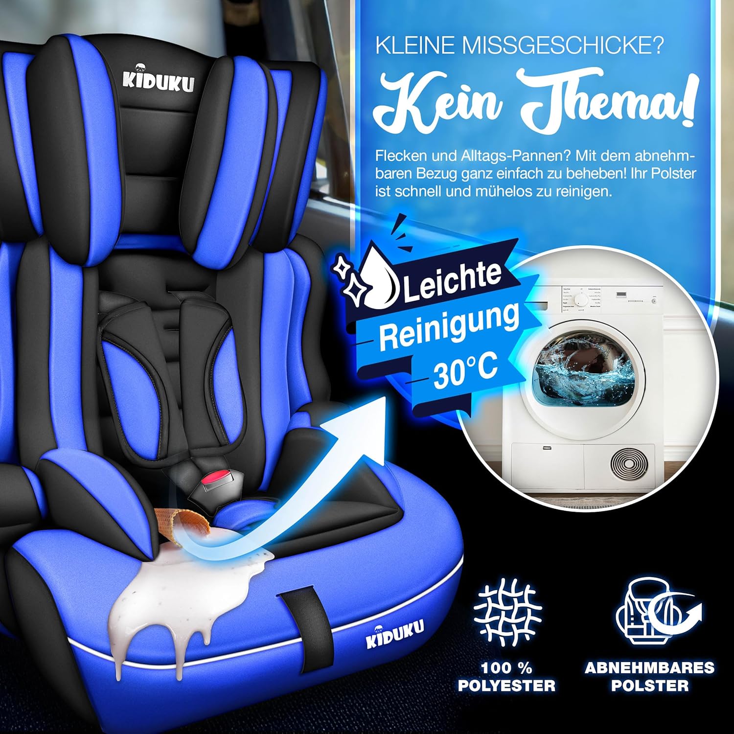 KIDUKU® Autostoeltje - Kinderzitje - Veiligheidsgordel - Blauw