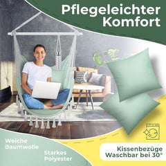 KESSER® Hangstoel Safari XXL Hangstoel voor Volwassenen en Kinderen Hangmat tot 150 kg Hangstoel Ophanging Indoor Outdoor Wonen Incl. draagtas, 2 kussens, bekerhouder & Boekenvak, Lichtgroen