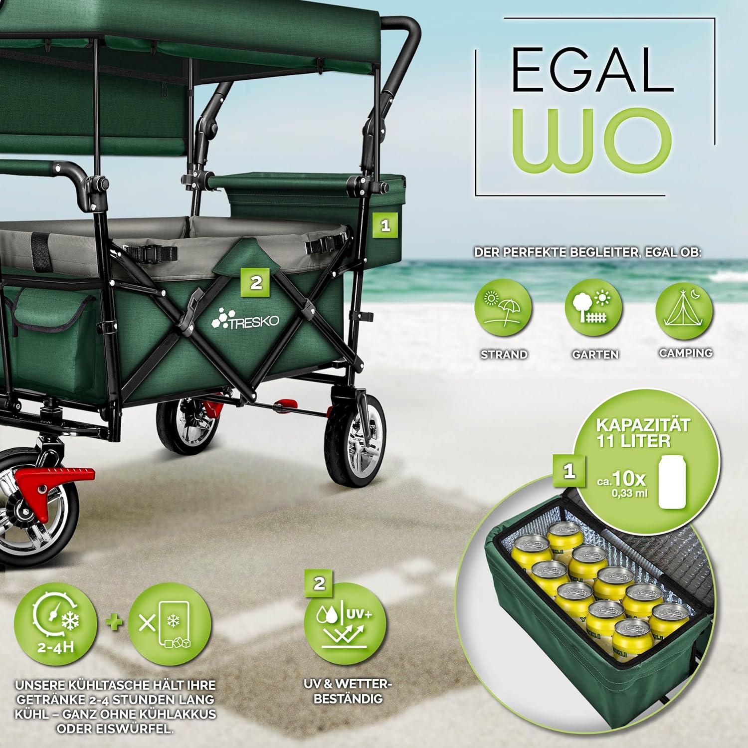 TRESKO® Bolderkar - Opvouwbaar - Bolderwagen - Groen