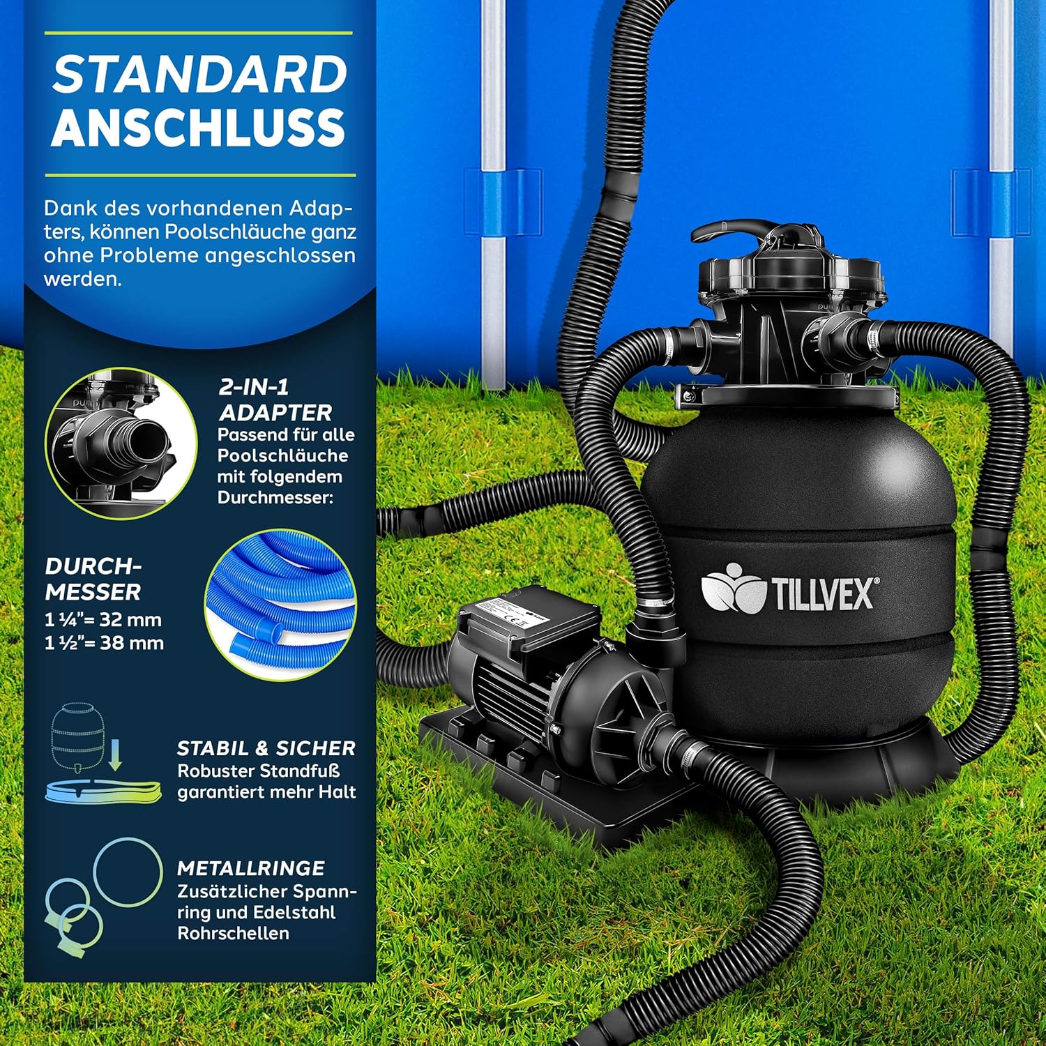Tillvex® Zandfilter - Zandfilterpomp - 7900L/u - Zwart
