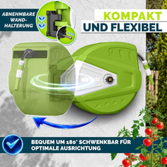 tillvex Slanghaspel water met wandhouder + draaggreep, slanghaspel met handdouche en tuinslang, 180 graden draaibaar, wandslangbox met automatisch oprolmechanisme (groen, 35 m)