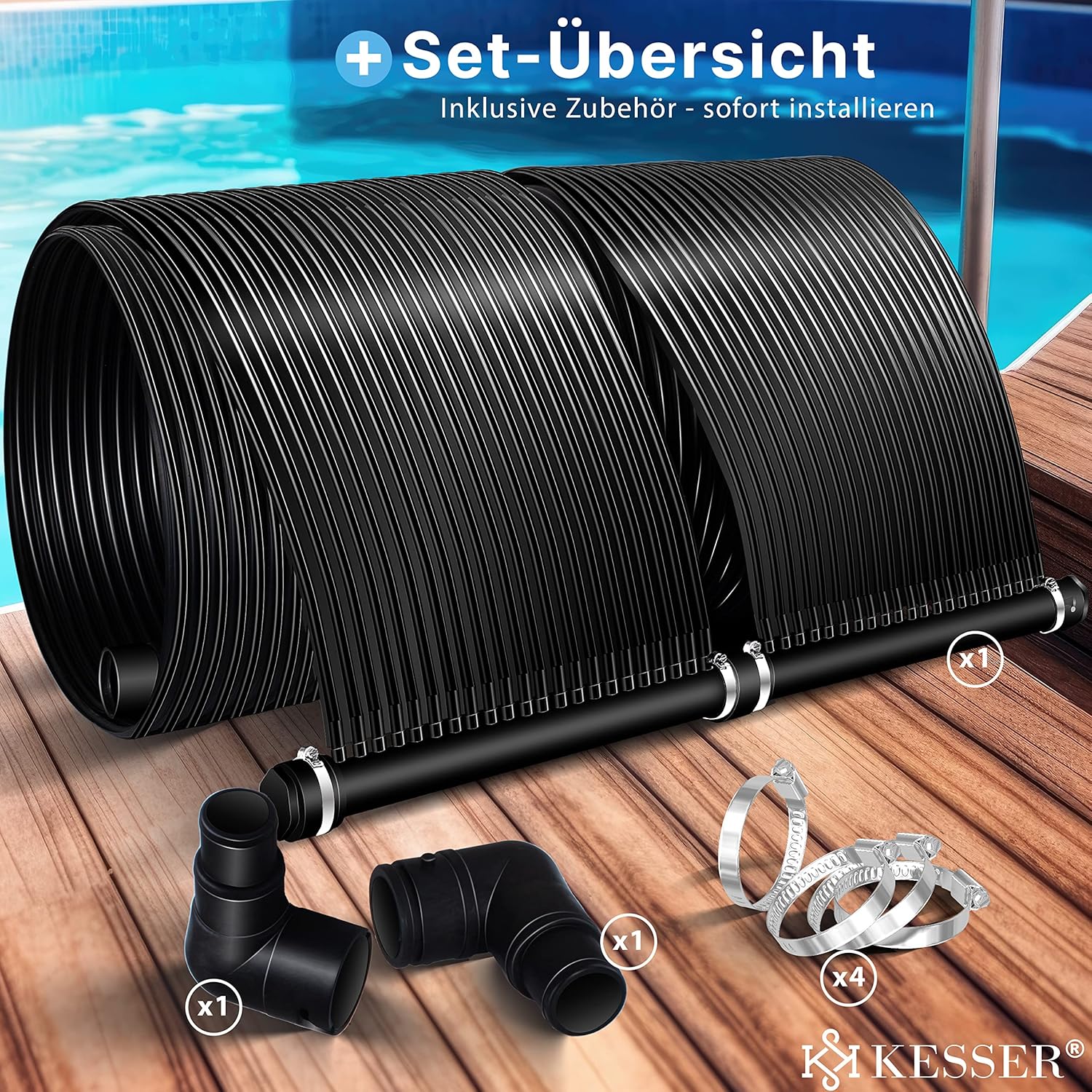 KESSER® Solar mat - Zwembadverwarming - 400x70cm - Zwart •