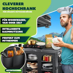 KESSER® Campingkeuken, opvouwbaar, outdoor campingkast, 84 x 80 cm, keukenkast met aluminium frame, 6 vakken incl. 4-delige bekerset, zijvakken en vliegengaas, campingkeuken van UV-bestendige stof