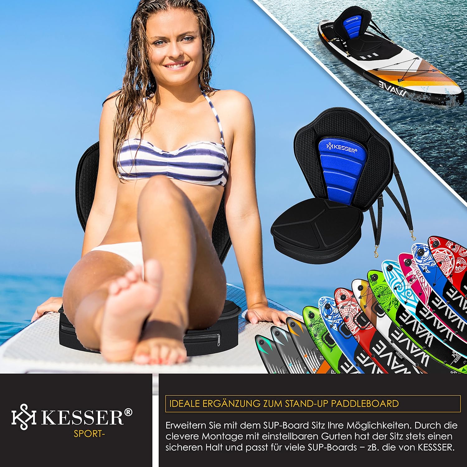 KESSER® Kajakzitting - voor SUP Board - 32x38cm - Rugleuning 51x45cm