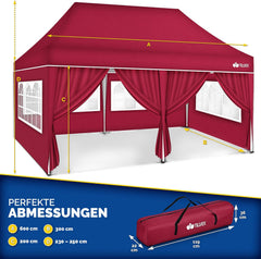 tillvex Paviljoen, 3 x 6 m, waterdicht, pop-up vouwpaviljoen, in hoogte verstelbaar, tuintent, uv-bescherming 50+, partytent met tas voor de tuin, rood, met 6 zijdelen
