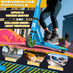 Stuntstep - Voor kinderen en volwassenen - Vouwbaar - Blauw - RE:SPORT