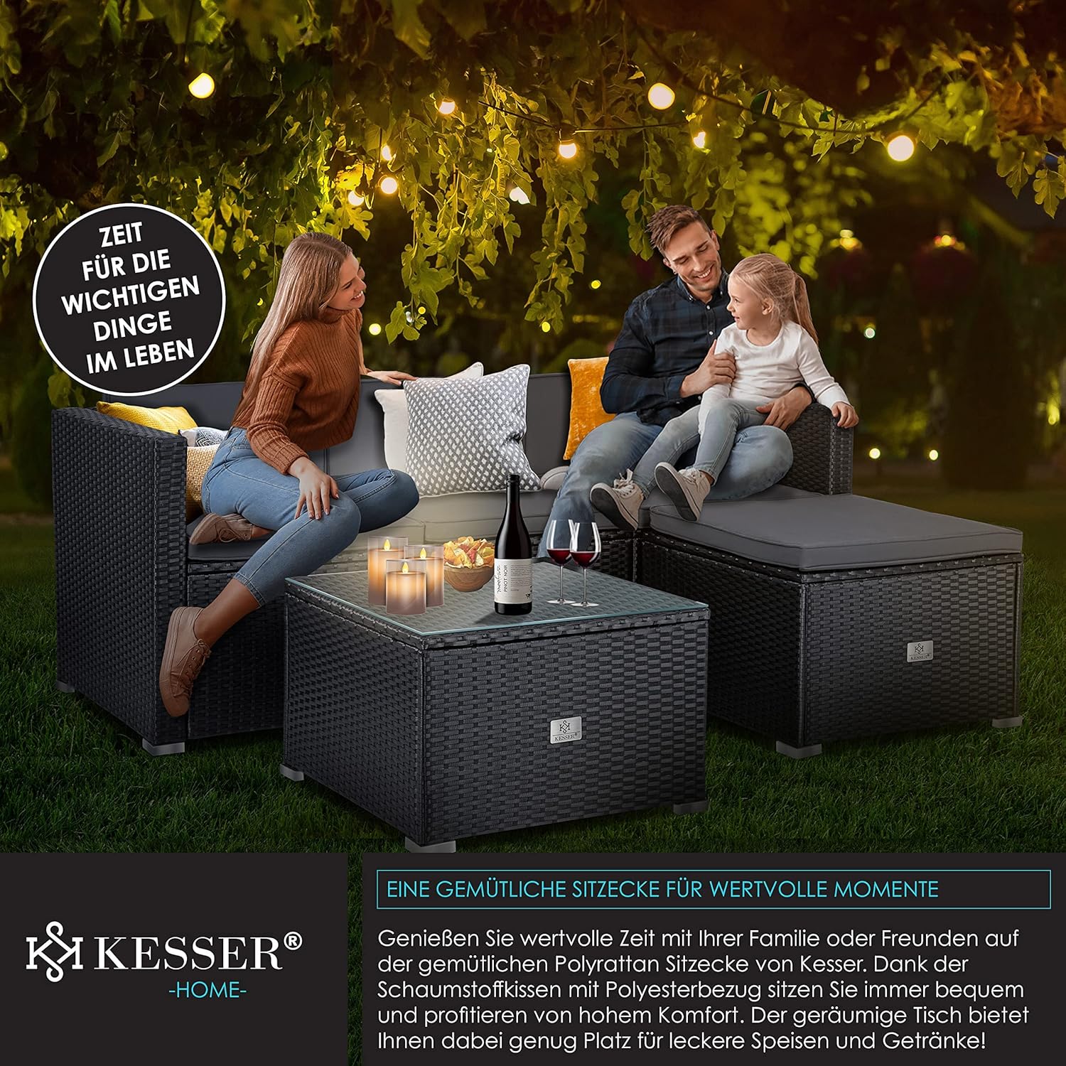 KESSER® Loungeset Polyrotan - 3-zitplaatsen - 3-4 personen - Antraciet